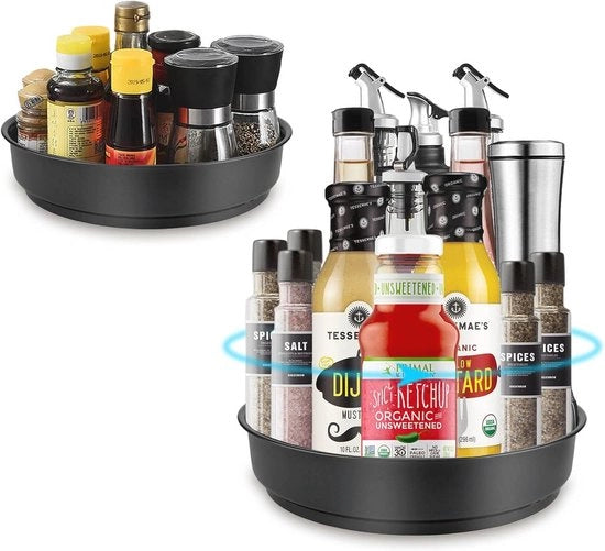 Tavola di Rotazione Organizzatore per Spezie - Cucina Sala da Pranzo Mobile Credenza Tavolo Lavoro Superficie in Metallo (26 cm + 20 cm)