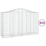 Cestini gabbioni recinzione a gabbia muro di contenimento ad arco 15 pezzi 200 x 50 x 120/140 cm ferro zincato argento 02_0040413
