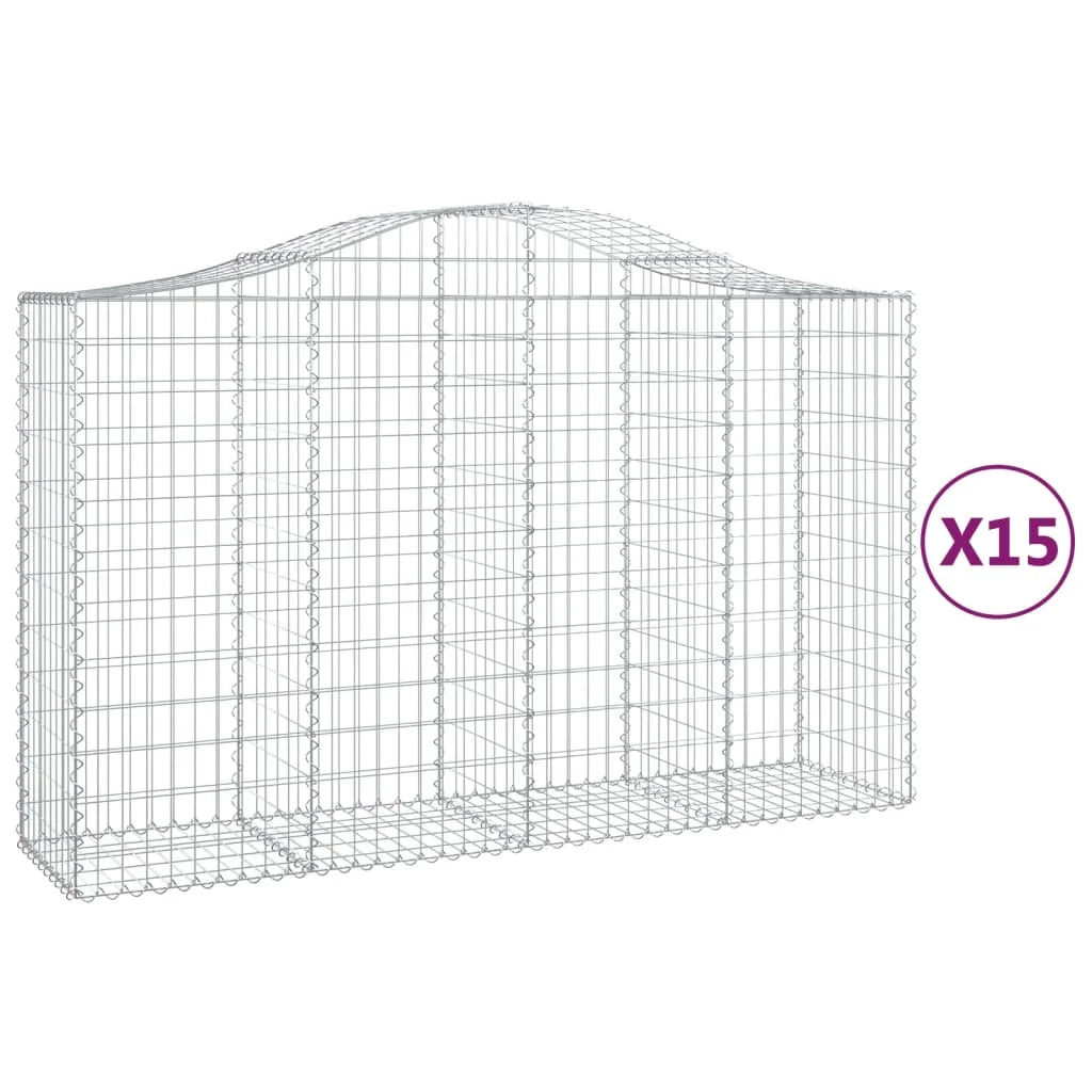 Cestini gabbioni recinzione a gabbia muro di contenimento ad arco 15 pezzi 200 x 50 x 120/140 cm ferro zincato argento 02_0040413