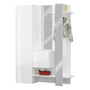 Mobile da ingresso Arabelle, Armadietto multifunzione a 2 ante, Appendiabiti da parete con 2 specchi, 140x35h190 cm, Bianco