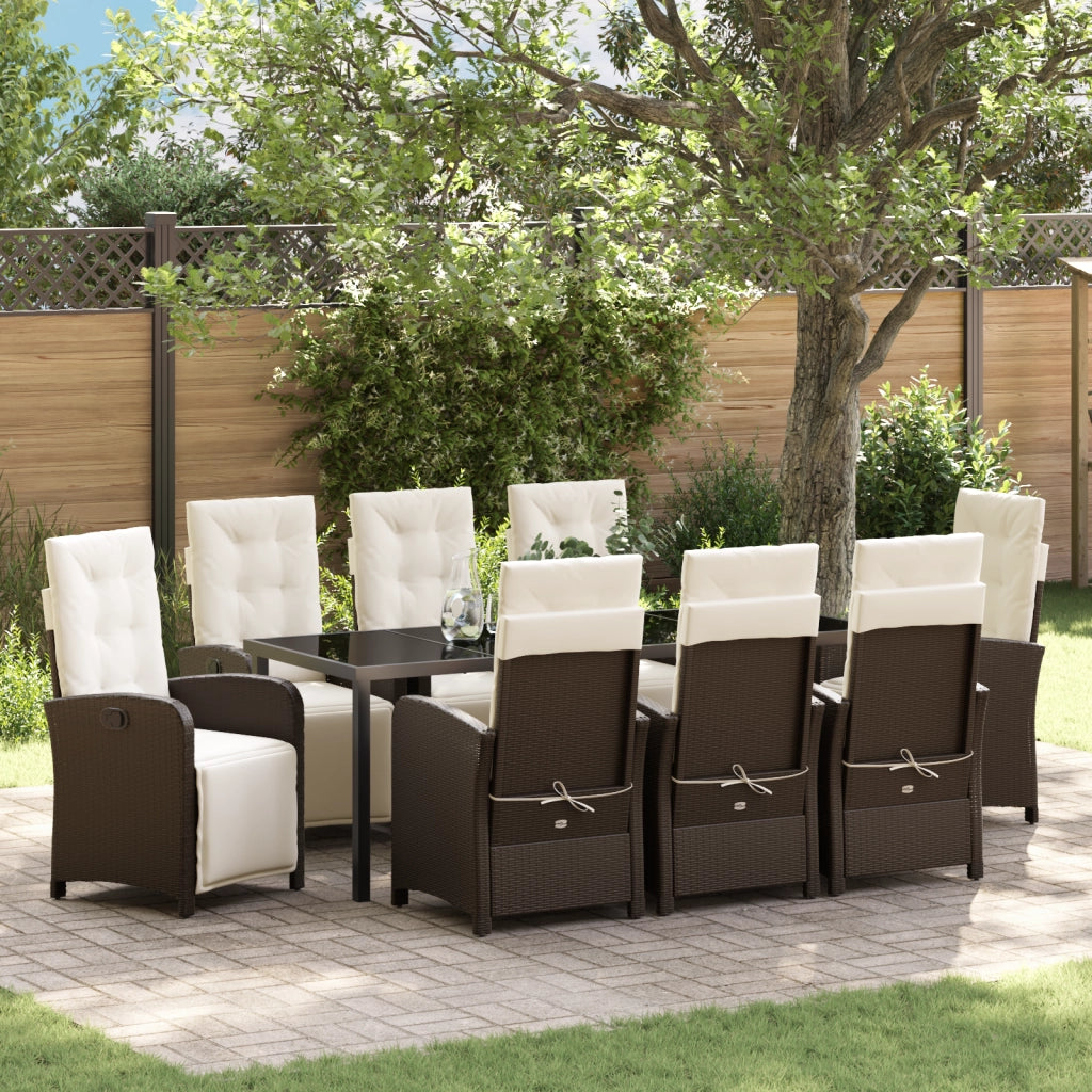 Set da Pranzo per Giardino  con Cuscini Marrone in Polyrattan