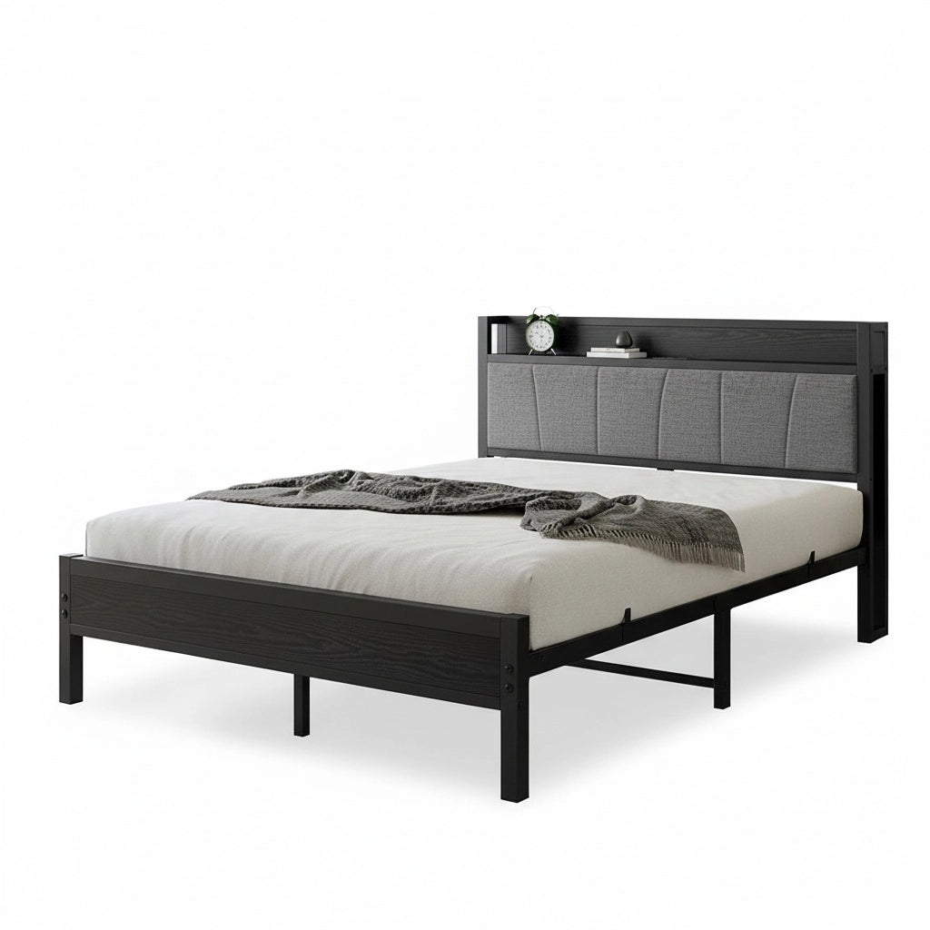 Letto 140x200cm LED - Xylo - USB testiera metallo facile montaggio