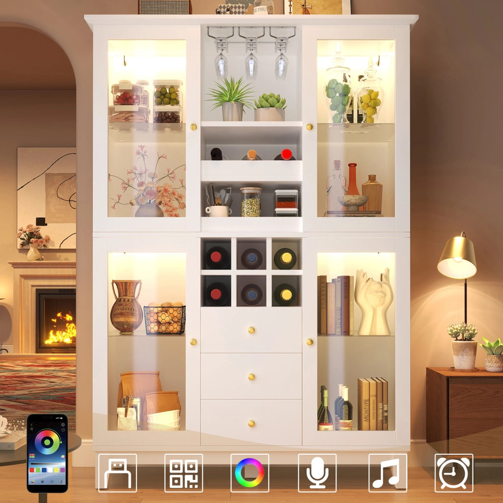 Mobile Cantinetta Vino con LED ¨C Xylo ¨C Nero/Bianco, 3 Cassetti, 180x120x40cm