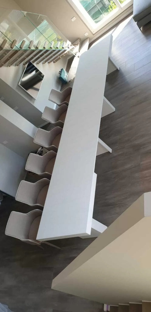Tavolo nobilitato finitura bianco consumato l.180 p.100 h.76 aperto 480cm (1677) - Mobili 2G
