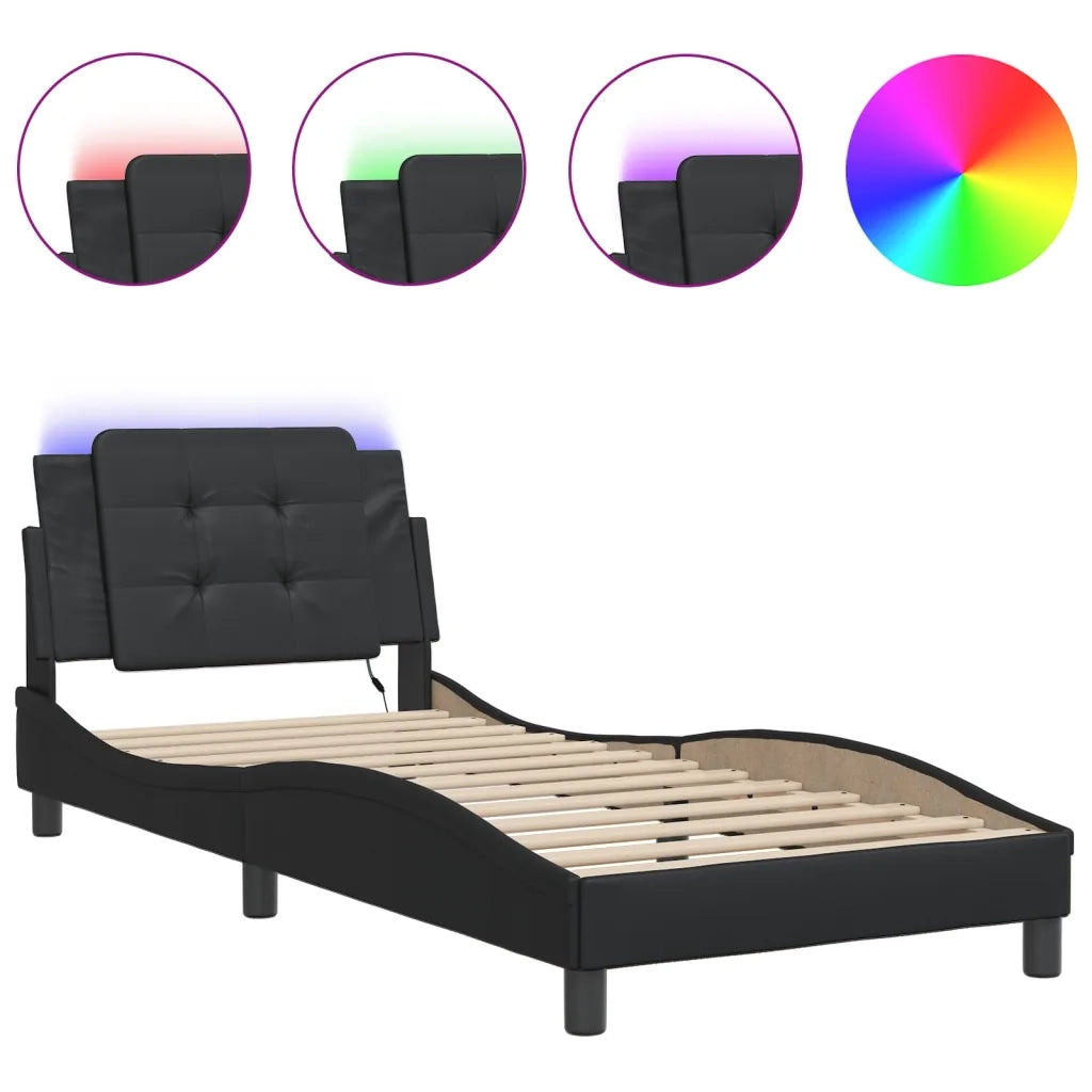 Letto singolo | Letto per adulti | Giroletto con LED senza Materasso Zadar Nero 90x200 cm