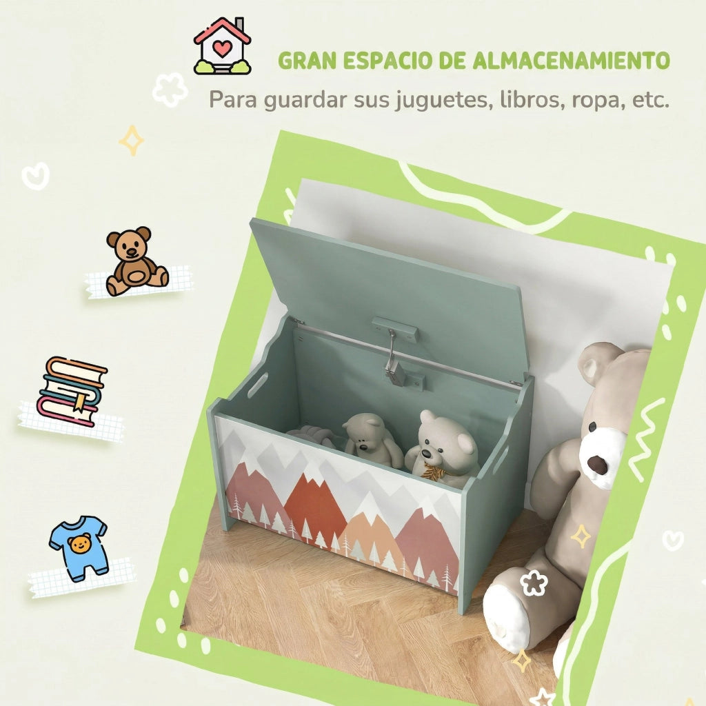 Cassa Giocattoli Bambini con 2 Maniglie ¨C zephmum ¨C Verde 60x37x39 cm