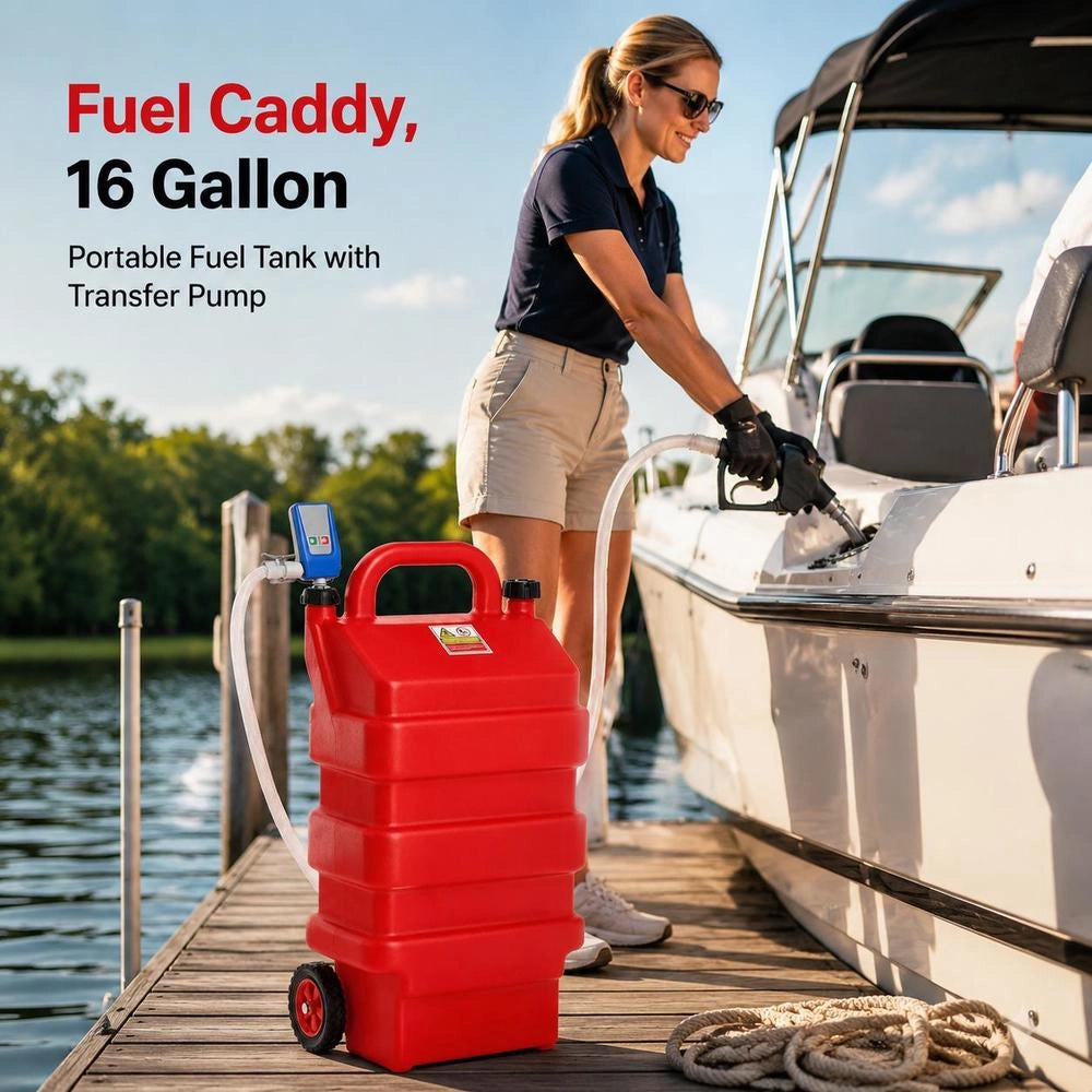 Fuel Trolley, 60 L, Fuel Canister With 12 V DC Fuel Transfer Pump, 1.2 M Delivery Hose & Auto-stop Sensor Nozzle, Tank Adapter, Suitable For Diesel & Petrol, Red