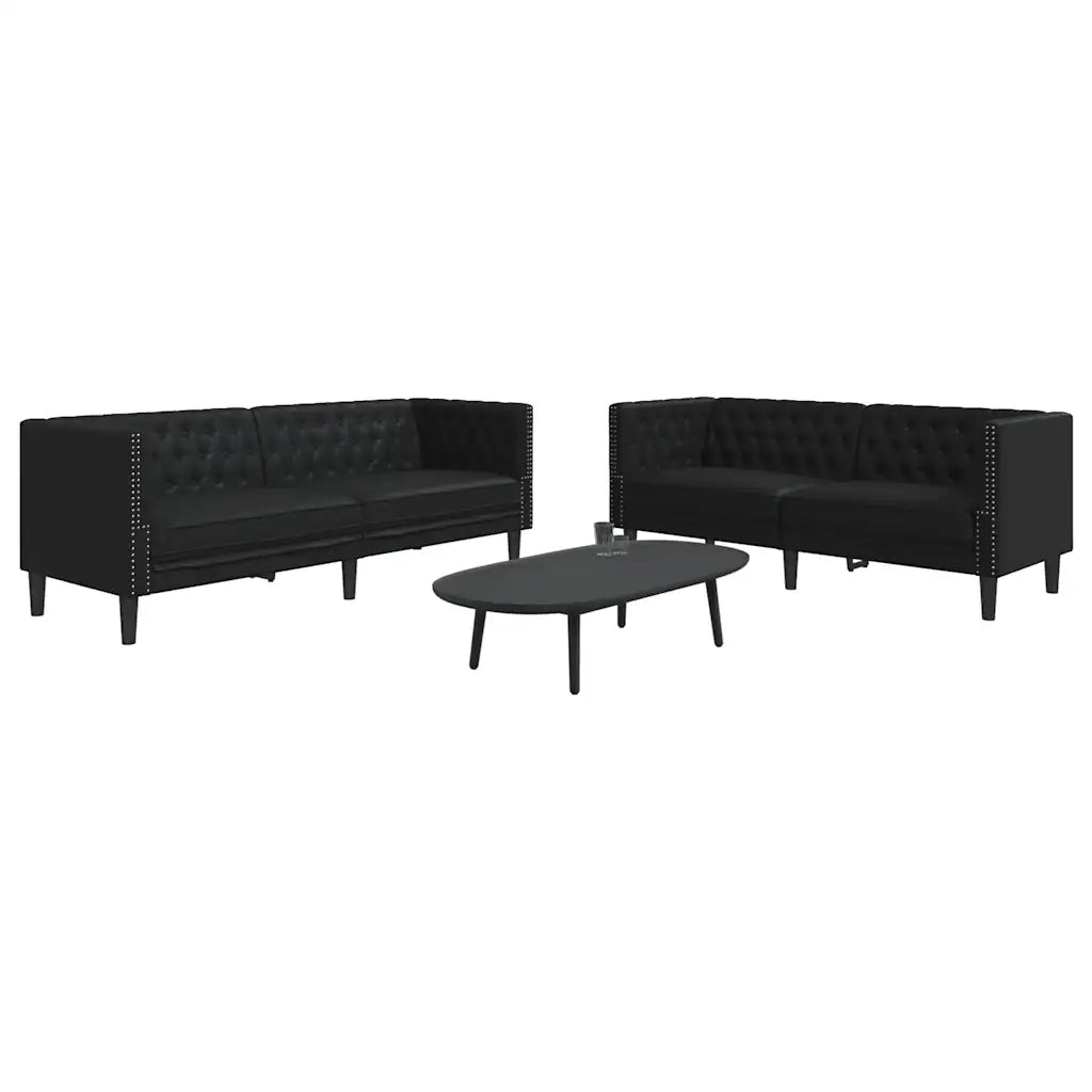 vidaXL Set Divani Chesterfield 2pz Nero in Similpelle