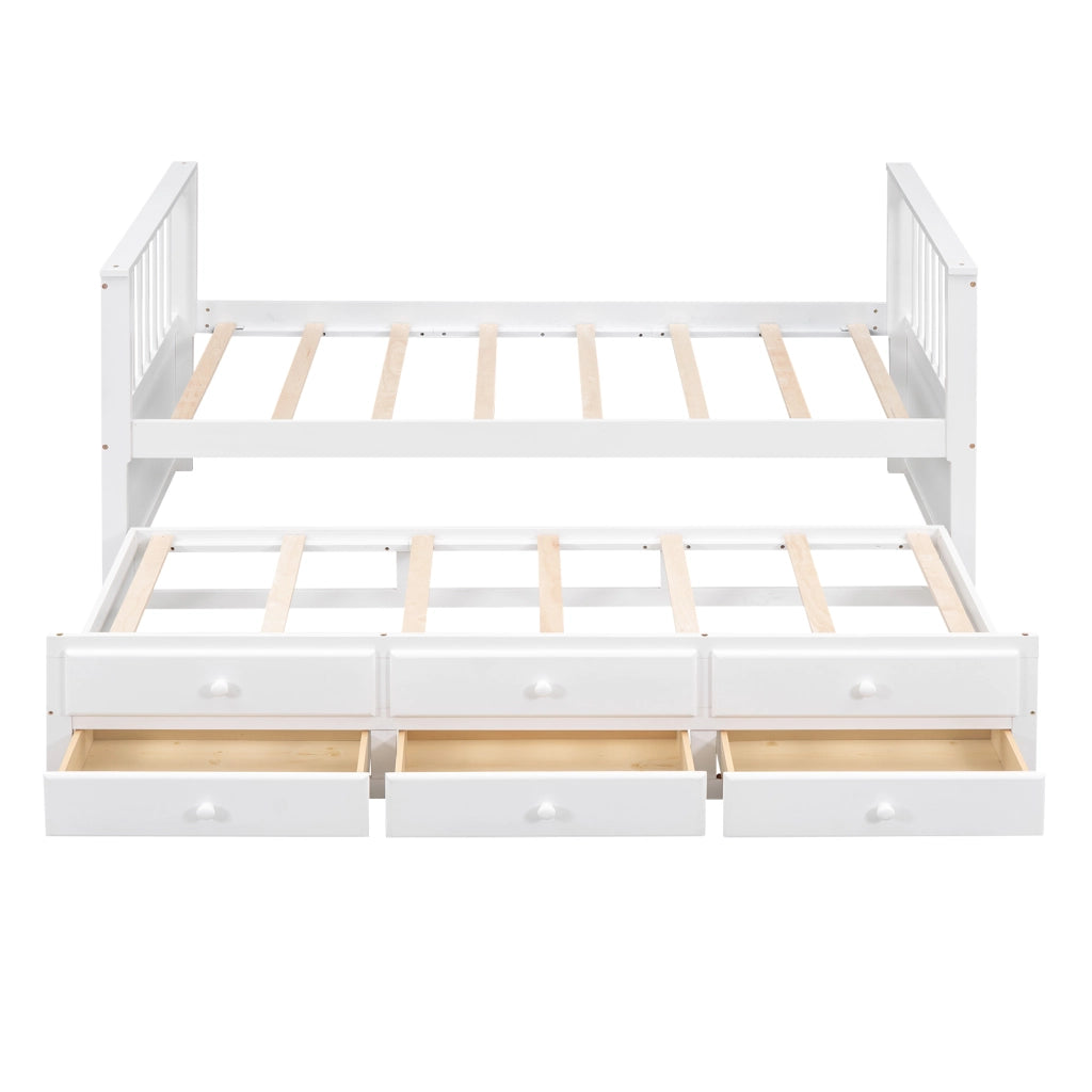 Letto singolo con estrazione e tre cassetti in pino bianco 90x200 cm