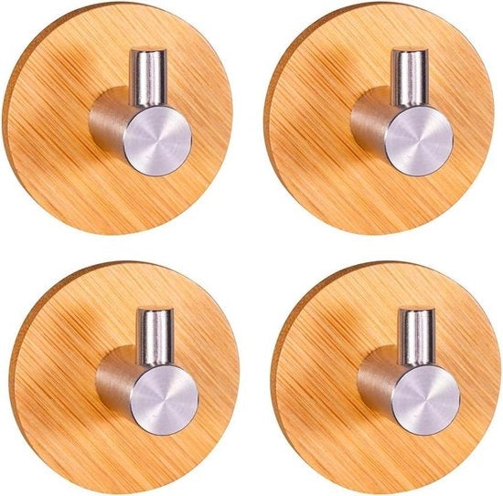 Haken in bamboe autofixante - 4 pezzi di appendiasciuga per bagno e cucina.