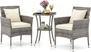 Set Mobili da Balcone 3 Pezzi, Set da Bistrot con Tavolo e 2 Sedie in Rattan con Cuscini, Mobili da Giardino per Balcone e Esterno