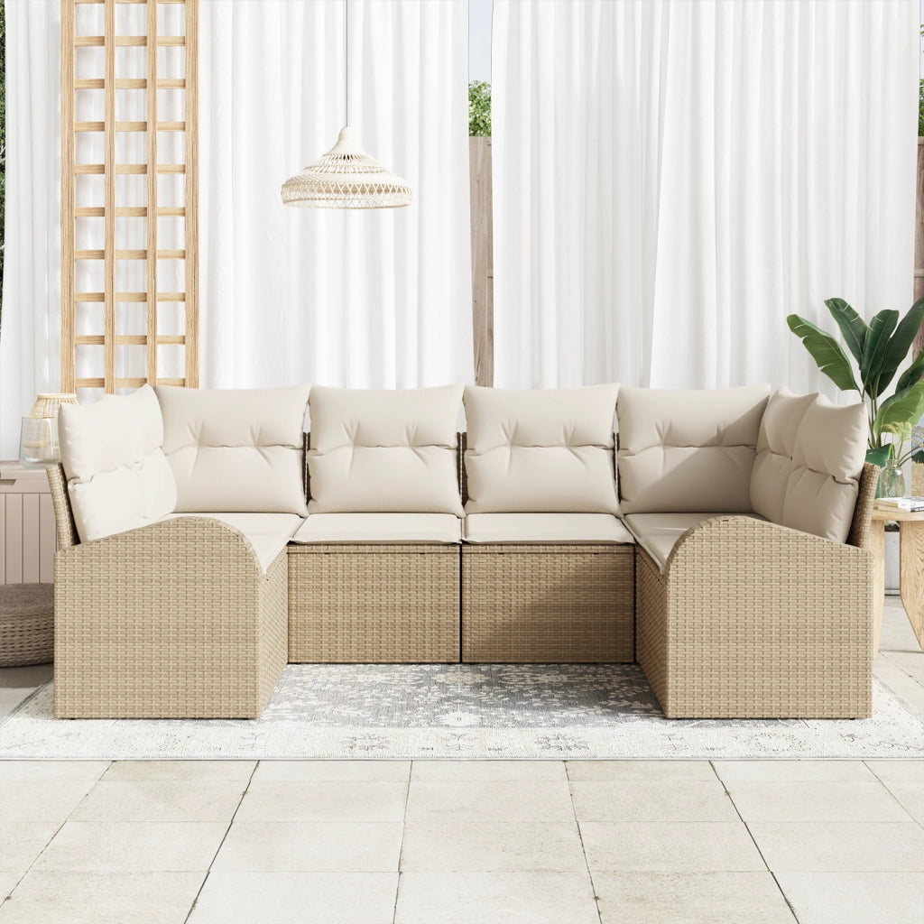 Set di Divani da Giardino in 6 pezzi con Cuscini Beige in Polyrattan