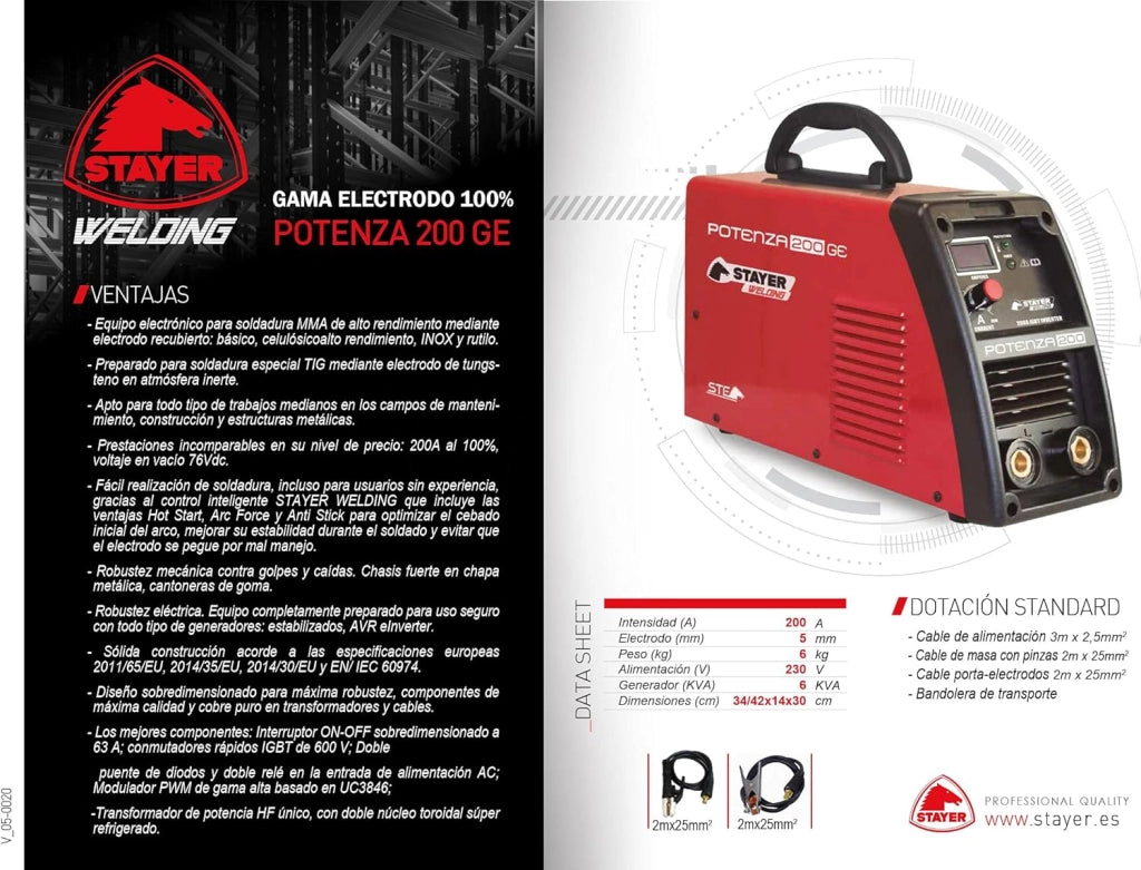POTENZA 200 GE - 200A 5mm 6kg KVA6__ INVERTER MMA Soldadura por Electrodo POTENZA 60%