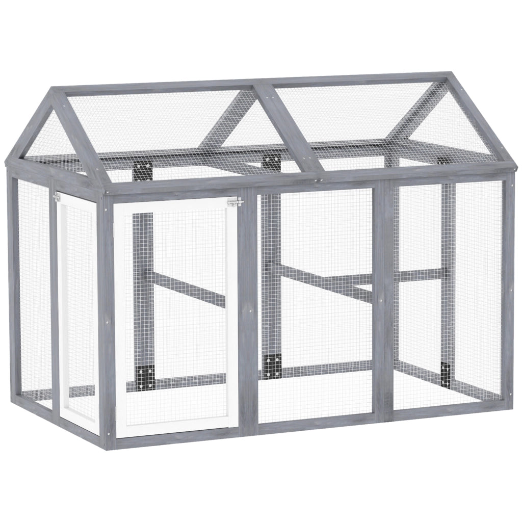 Recinzione per pollai 1,18 m2 ¨C zephmum ¨C grigio, legno massello, 140x88,5x106 cm