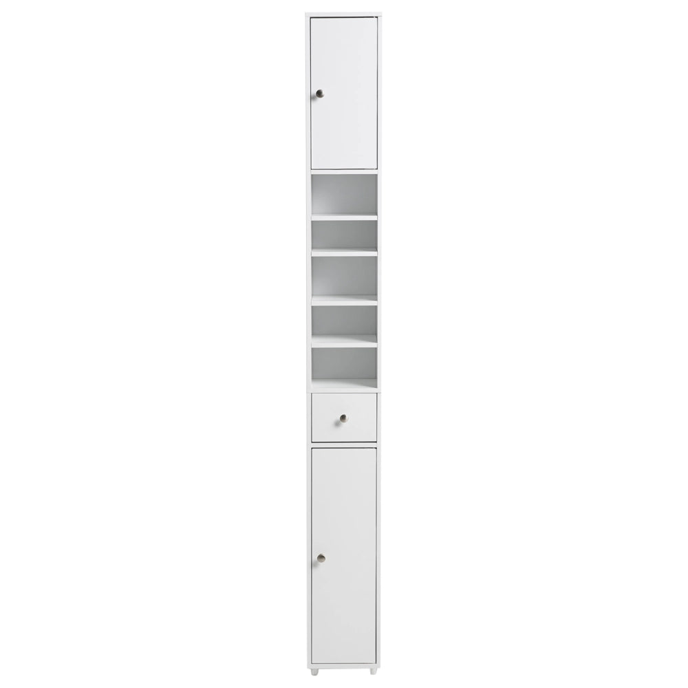 Mobile da bagno a colonna in MDF 180 x 20 cm con 8 ripiani e cassetto, stile moderno
