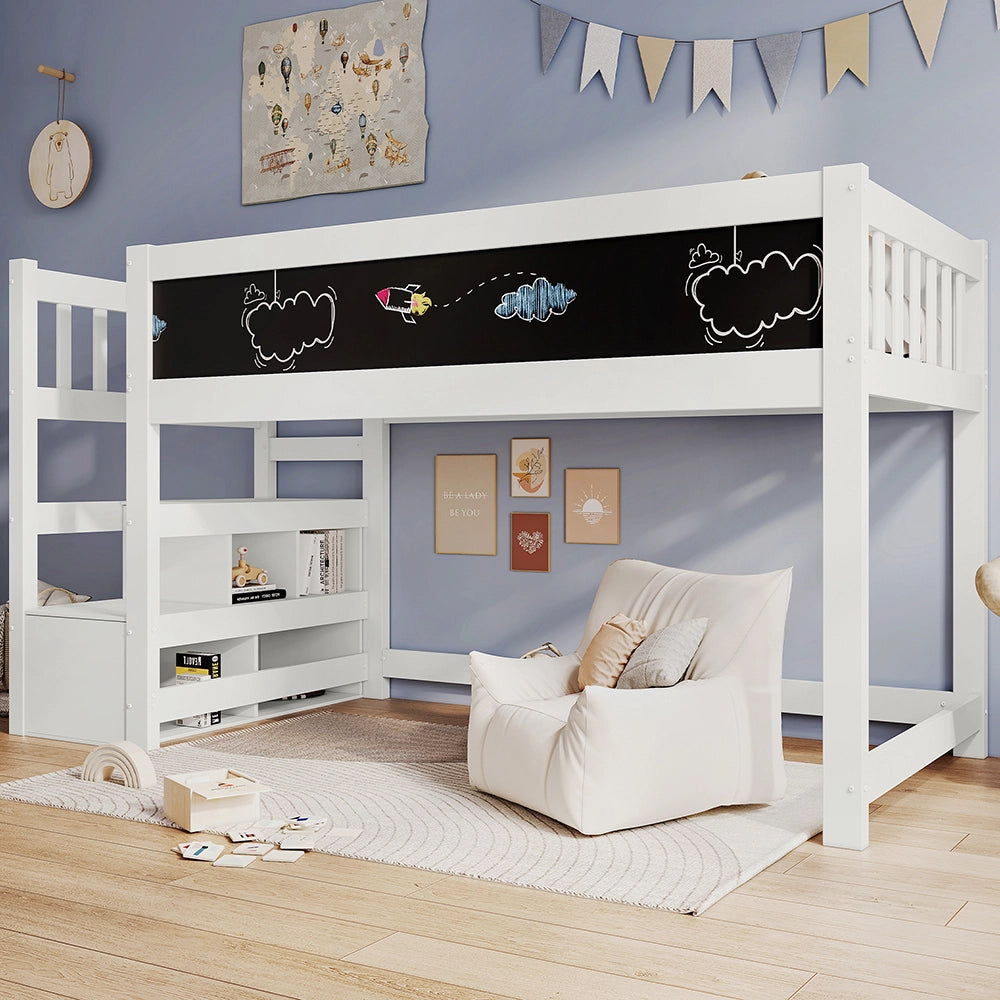 Letto a soppalco per bambini - Xylo - 90x200 cm - Bianco - Con protezione anti-caduta