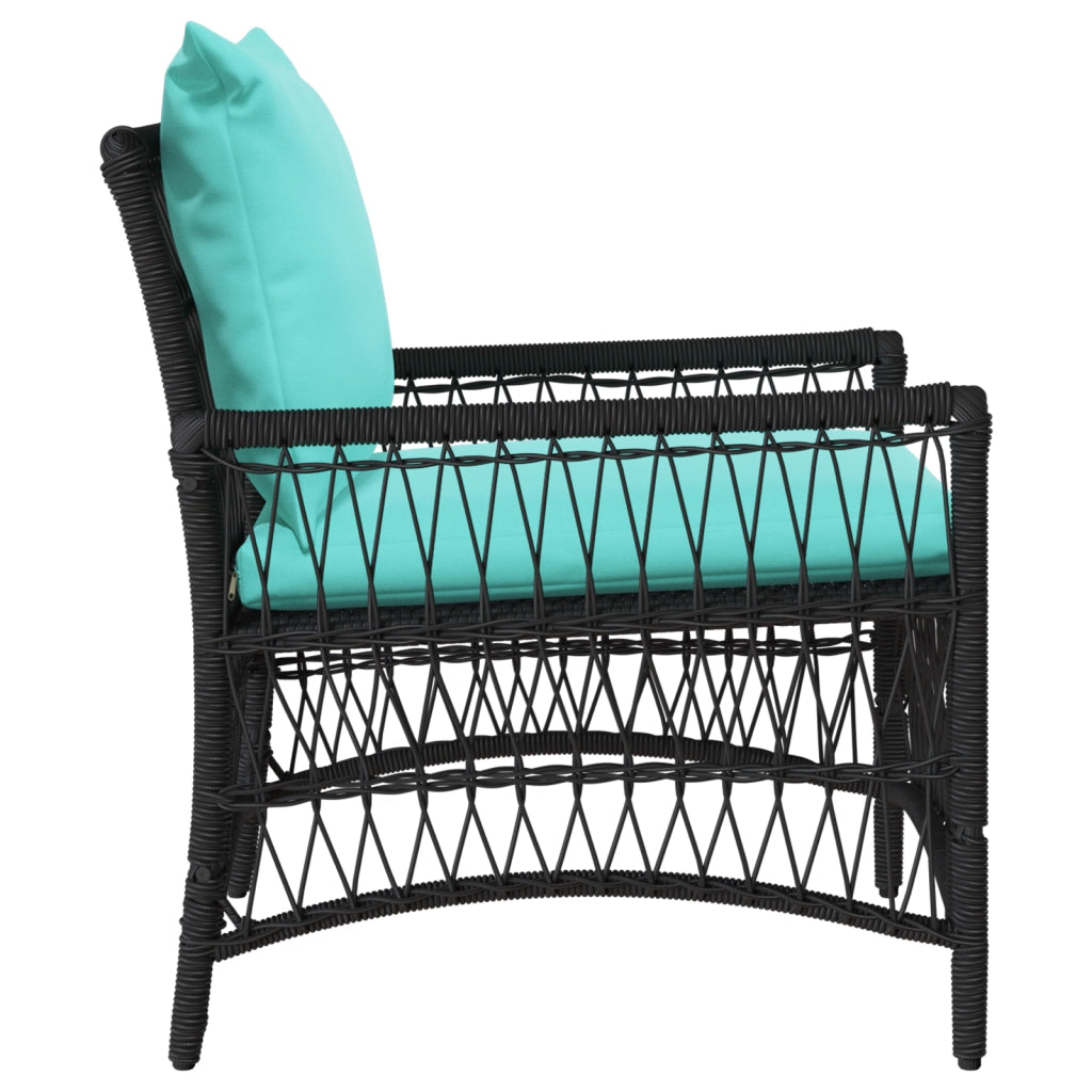 Sedia da Giardino con Cuscini Nera 60x70x78 cm in Polyrattan