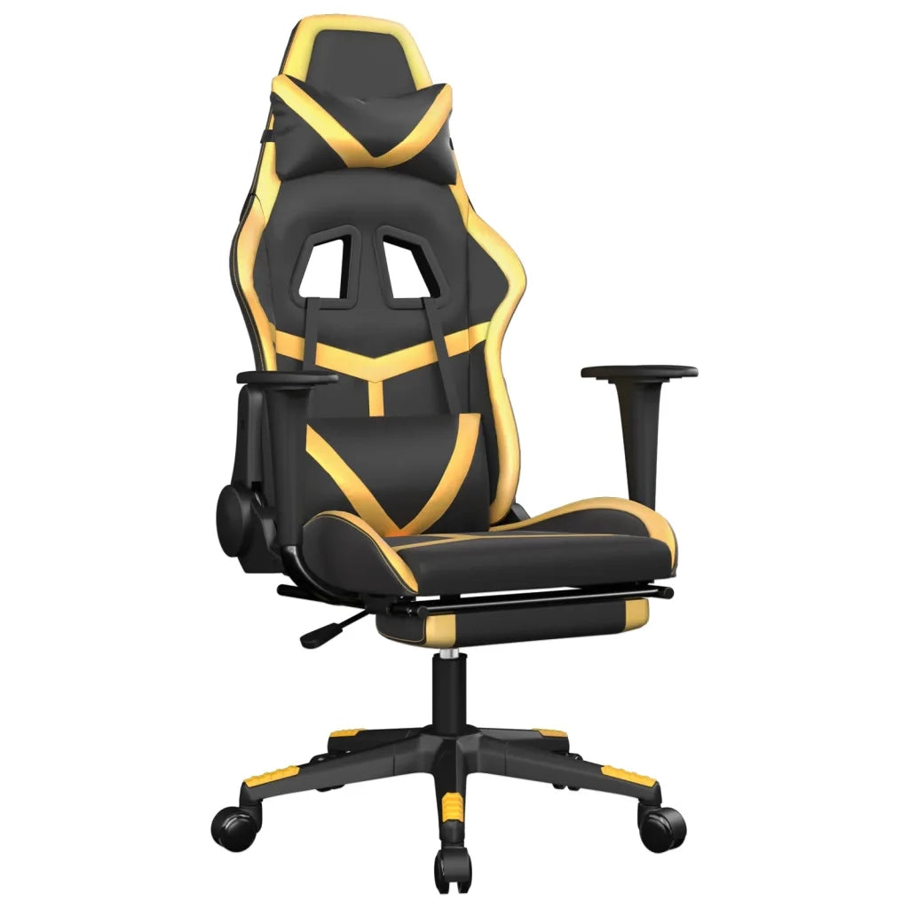Sedia da Gaming | Sedia da e-sports Massaggiante Poggiapiedi Nero e Oro Similpelle