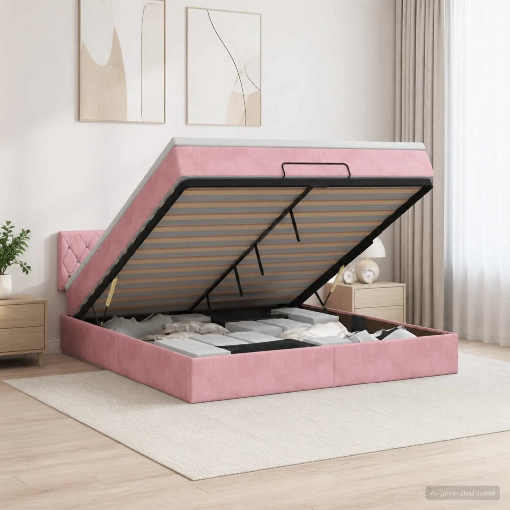 Letto Ottomano con Materasso e LED Rosa 140 x 190 cm Velluto 3457070