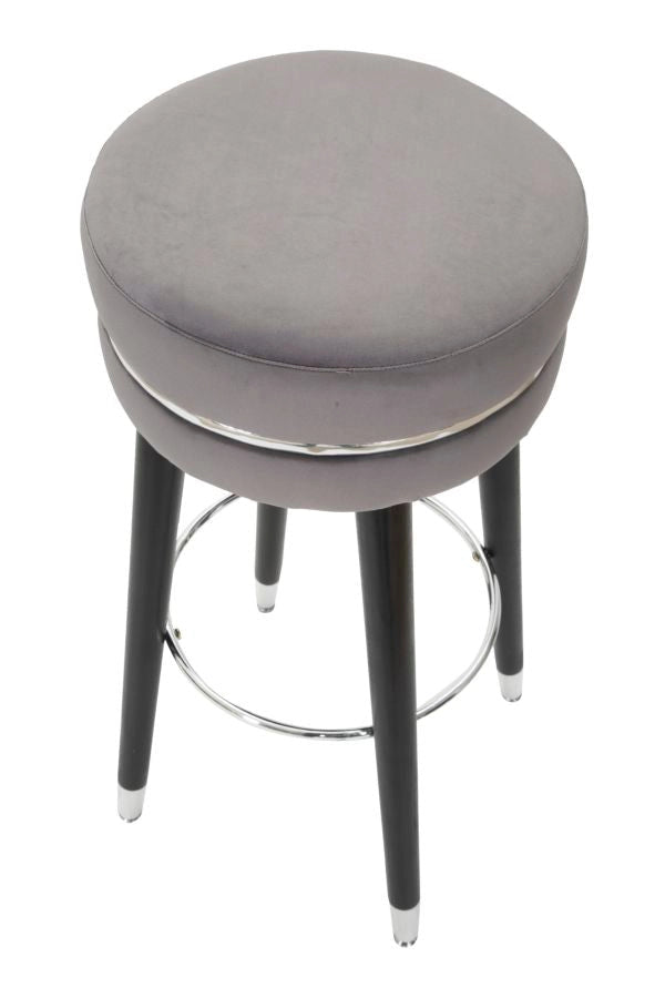 Sgabello Bar Paris Ø35x74 cm in Legno e Tessuto Vellutato Grigio