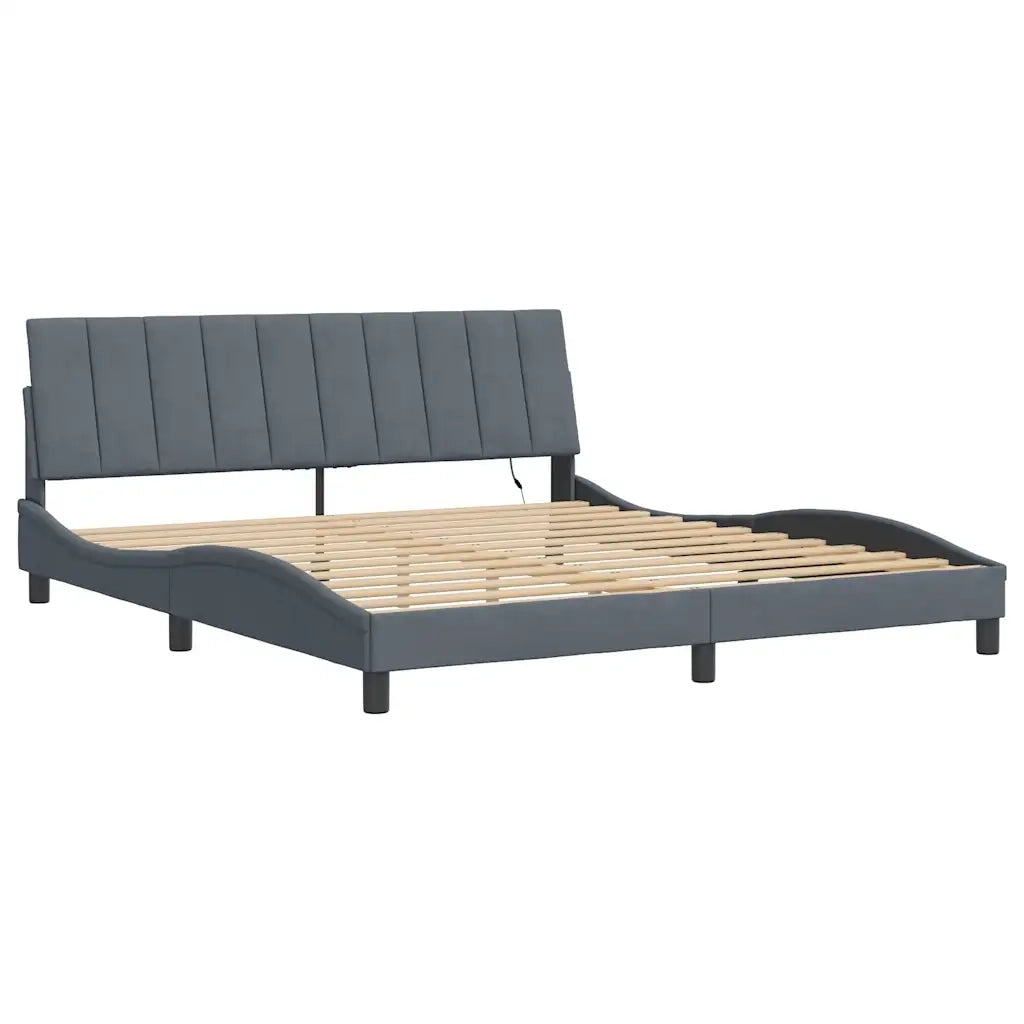 Giroletto con LED senza Materasso-Struttura Letto Hanko Grigio Scuro 180x200 cm in Velluto