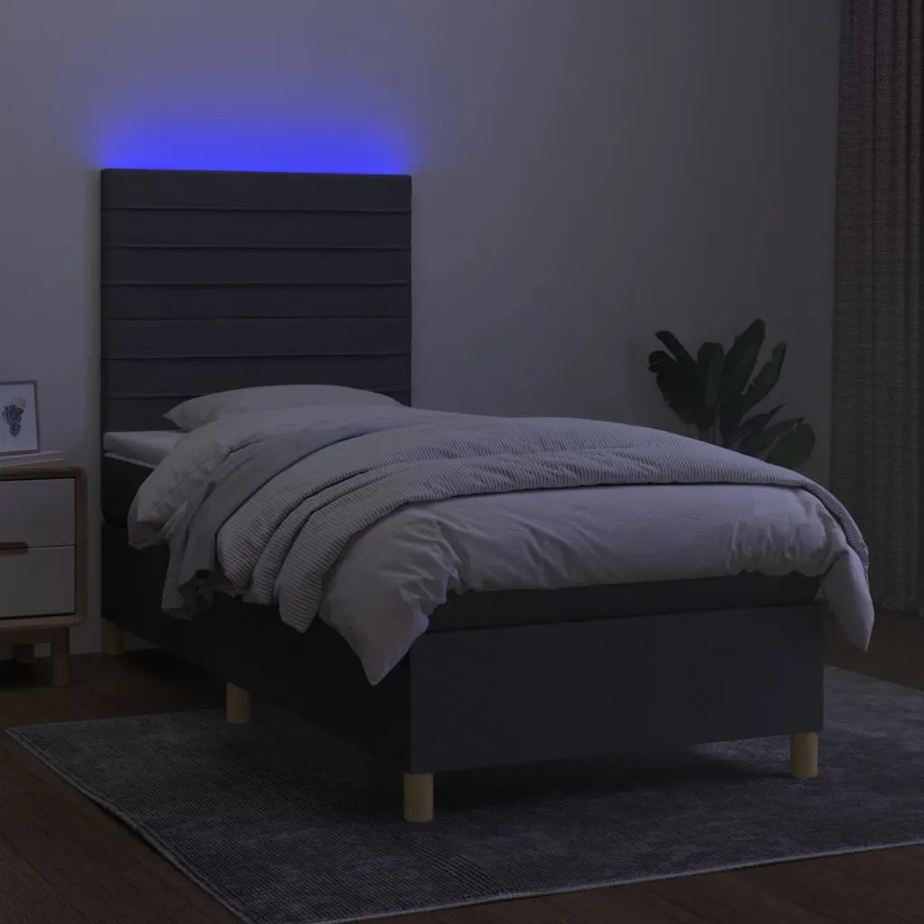 Letto a Molle Materasso e LED Grigio Scuro 90x200 cm in Tessuto cod mxl 76442