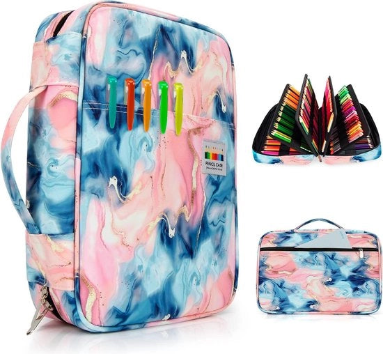 Etui colorato con 304 fessure organizzatore per penne con chiusura a zip e taschino utile (8-12), rosa, design moderno