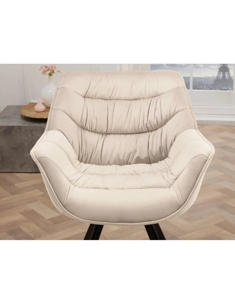 Set di 2 sedie design COMFY girevoli a 180° in velluto beige champagne e piedi neri
