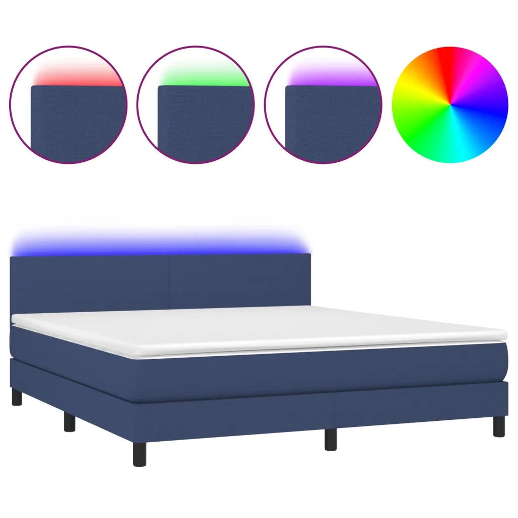 Letto a Molle con Materasso e LED Blu 180x200 cm in Tessuto 3133019
