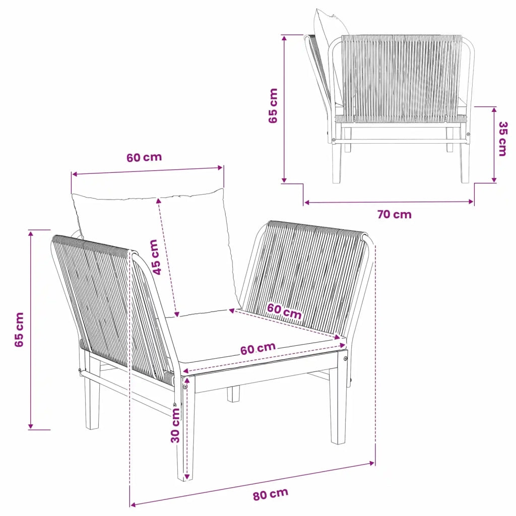 Sedia da giardino con cuscini Legno massiccio di acacia e corda 42022074