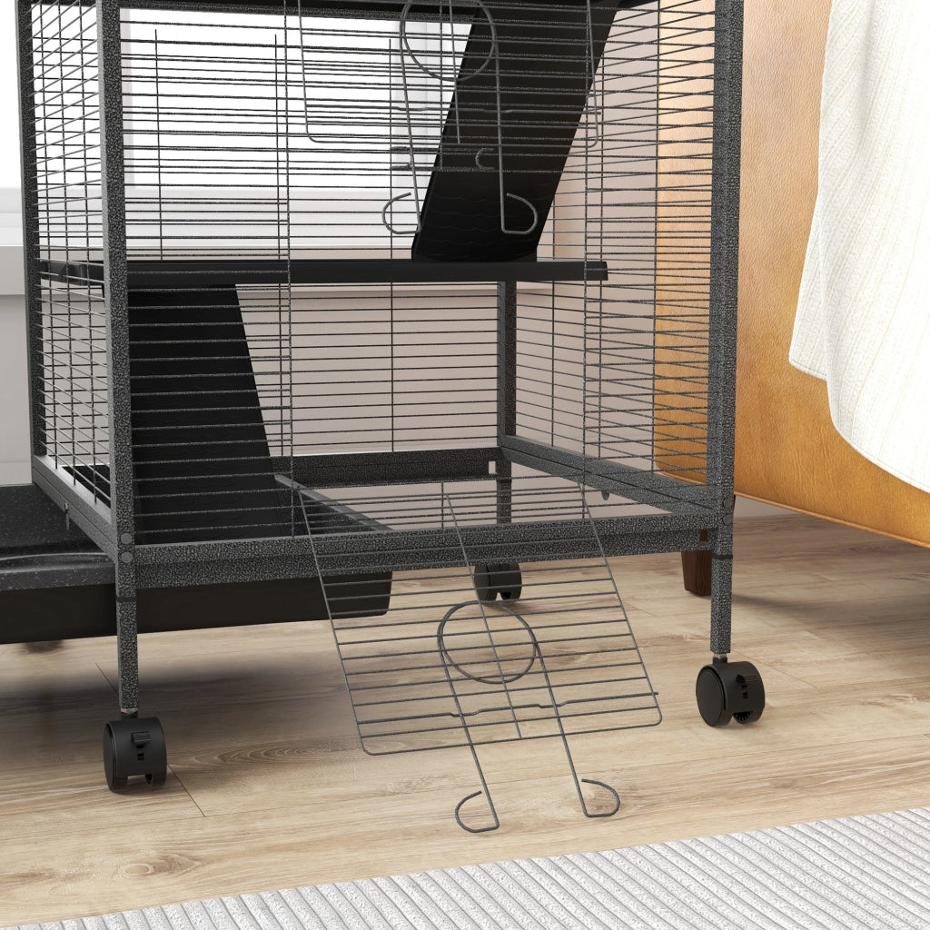 Gabbia per Porcellini d'India e Cincill¨¤ ¨C Minimal ¨C Grigio, Acciaio, con Ruote e 3 Piani