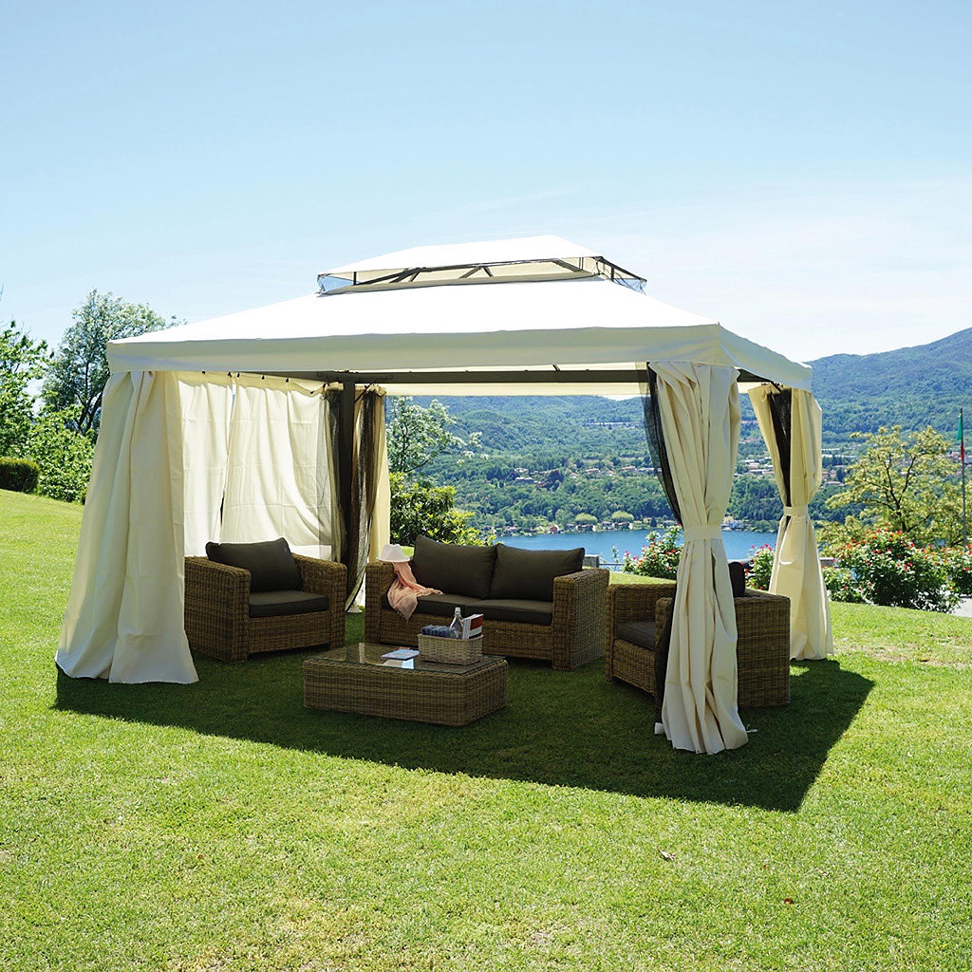 Gazebo da Giardino in Alluminio 3X4m Vorghini Blind Ecrù