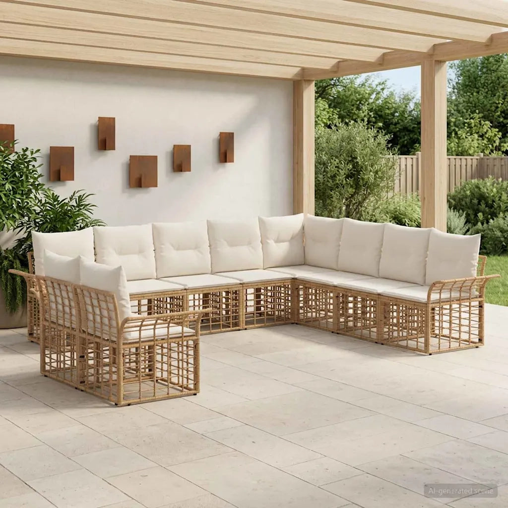 Set di divani da esterno 10 pcs Naturale e Bianco Crema