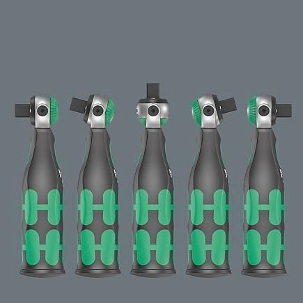Wera 05004280001 Zyklop Pocket Kit Chiavi a Cricchetto 13 Pezzi con Portabiette Integrato 3-8'' 1-4'' 72 Denti Angolo 5° Testa Orientabile 0° 15° 90° colore Nero Verde