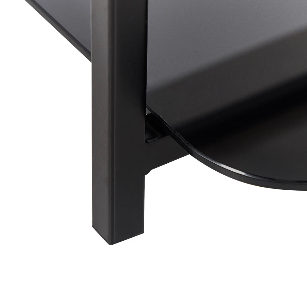 Tavolino Bianco e Vetro Acciaio Nero 77 x 47 cm Rettangolare Piano in Vetro Temperato Effetto Marmo Glam Modern