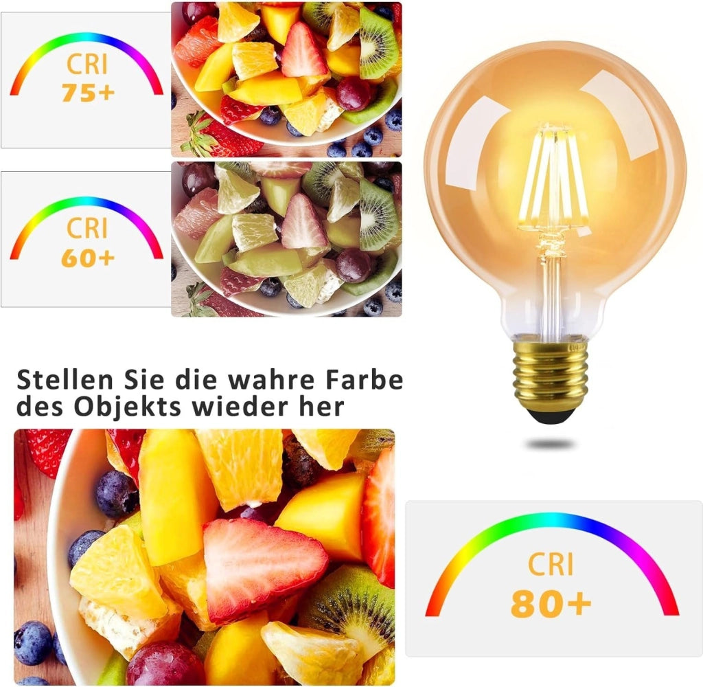 ZMH Confezione da 2 Lampadine LED E27 Vintage Lampadina a filamento Edison G95 2700K 4W Bianco Caldo