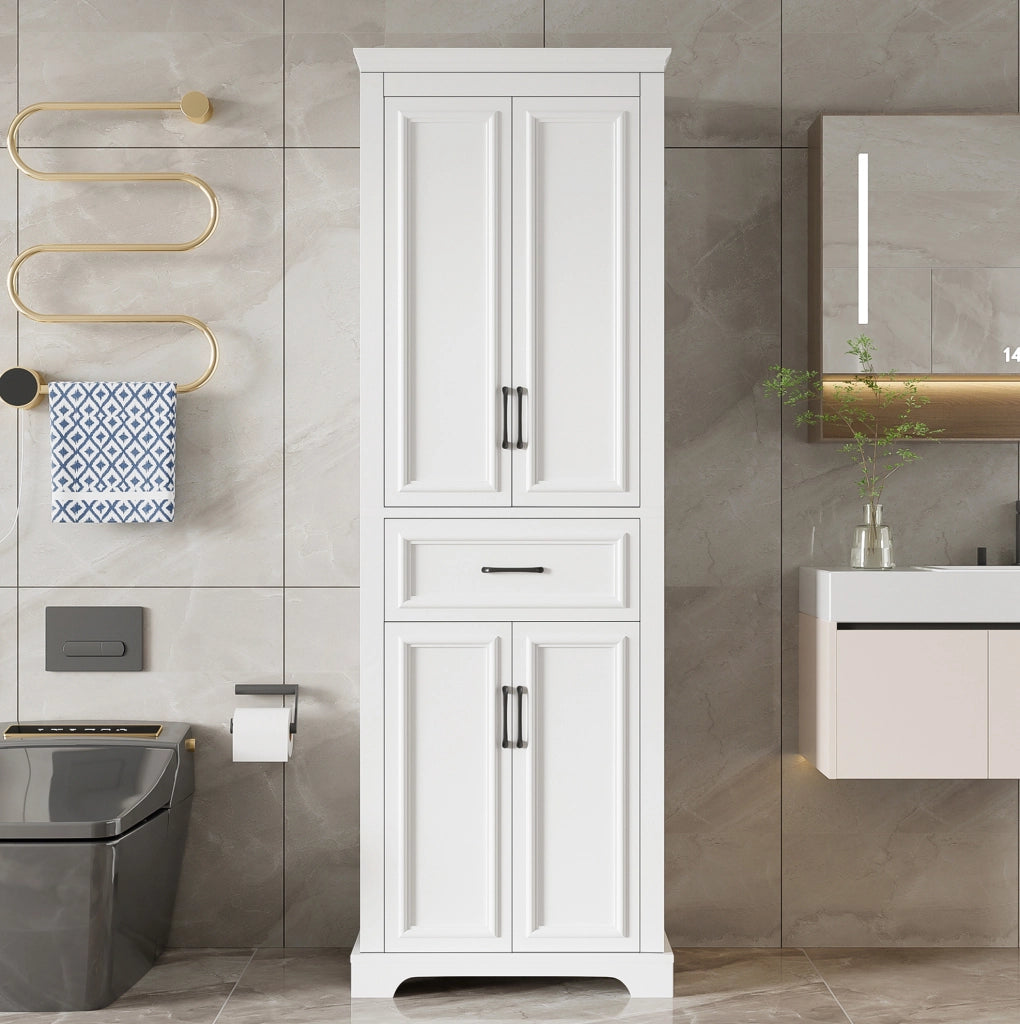 Colonna bagno in MDF bianca 60x40x180 cm con 2 ante, cassetto e ripiani regolabili