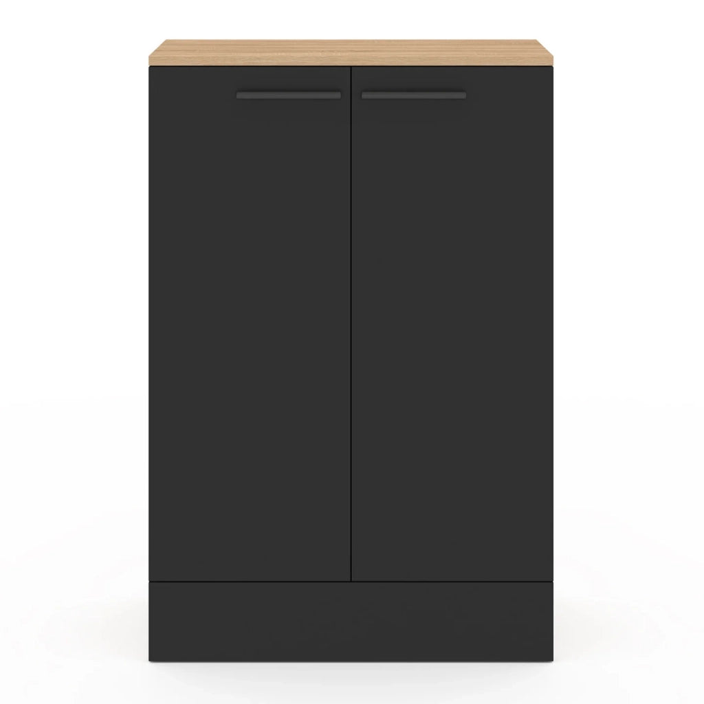 IDMarket - Cassettiera bassa da cucina ALTO H.90 cm con contenitori in legno e nero
