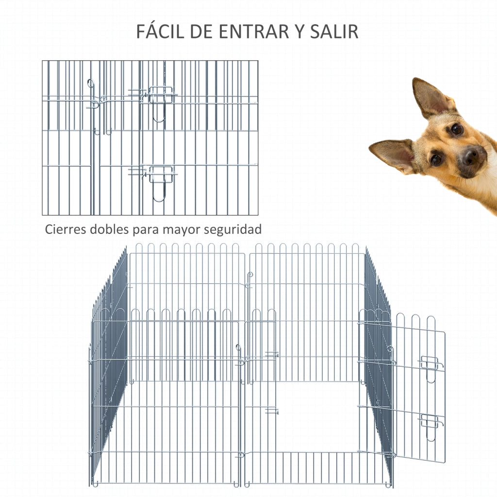 Recinto per Cani Pieghevole 8 Pezzi ¨C zephmum ¨C Grigio 63x76 cm