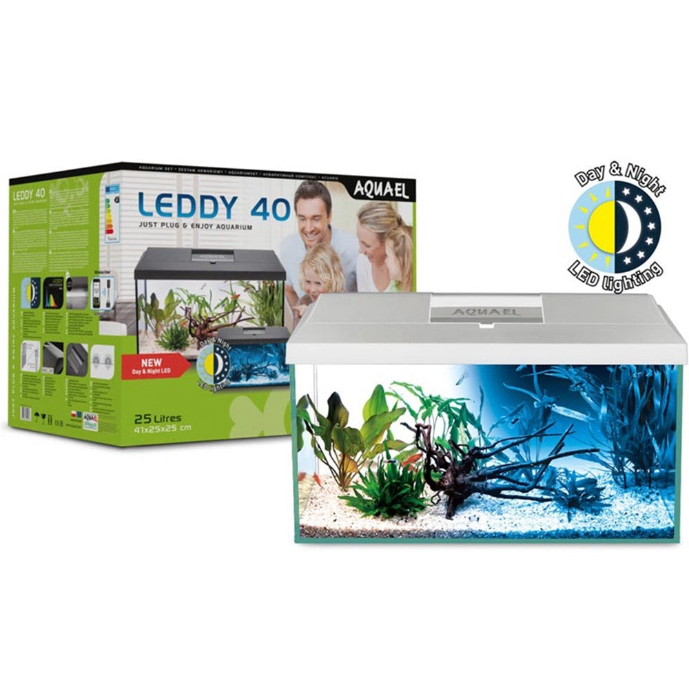 Aquael Aquarium Set Leddy 40 Day&Night - acquario cm41X25X25h accessoriato Colore: Bianco