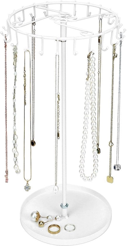 Standarizzazione gioielli rotativa, metallo, albero gioielli, supporto catenina appeso per catenine, bracciali, anelli e orecchini, bianco