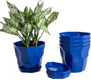 Set di 5 vasi in plastica per piante per interni ed esterni in stile scandinavo contenitori per piante con base con maniglia per ufficio casa negozi decorativi (blu)