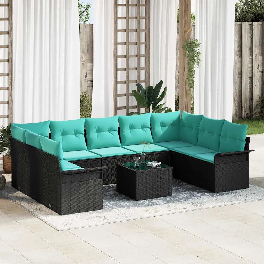 Set Divano da Giardino con cuscino 10 pcs Nero polyrattan