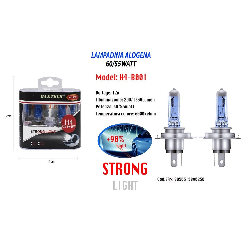 Trade Shop - Lampadine Per Auto H4 60/55w 12v Luce Bianca Alogena Di Ricambio Maxtech H4-b001 -