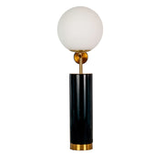 Lampada da tavolo in vetro bianco, acciaio lucido dorato e base in marmo porcellanato