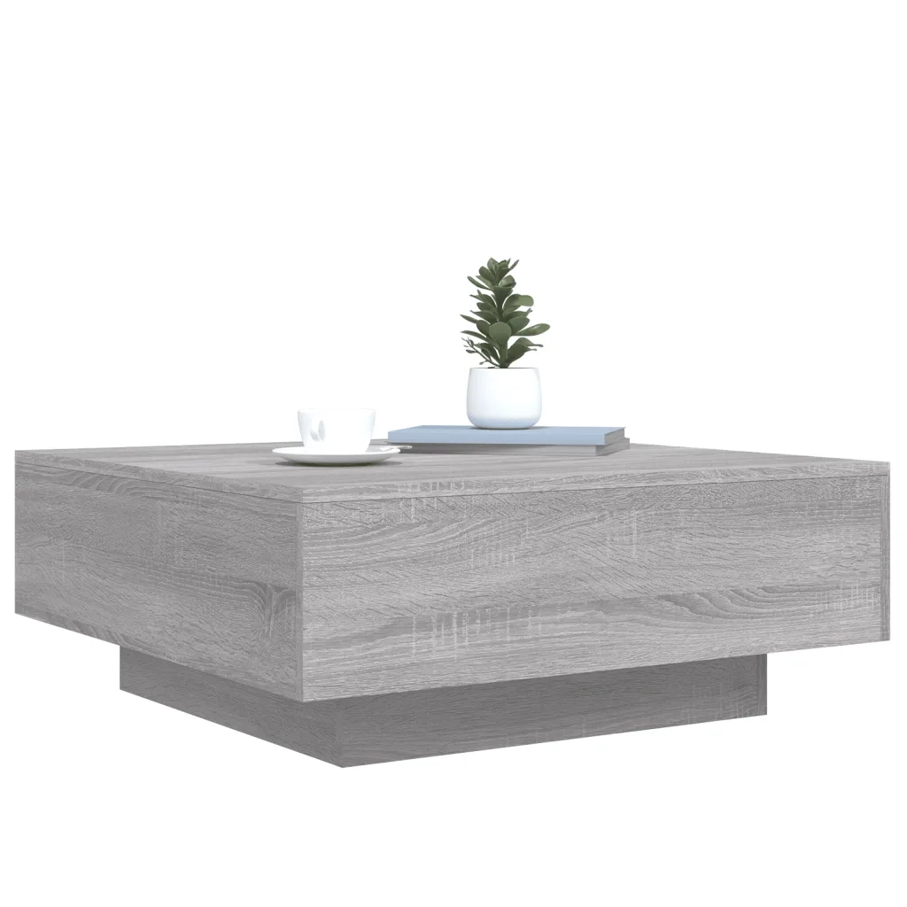 vidaXL Tavolino da Soggiorno con Luci LED Grigio Sonoma 80x80x31 cm