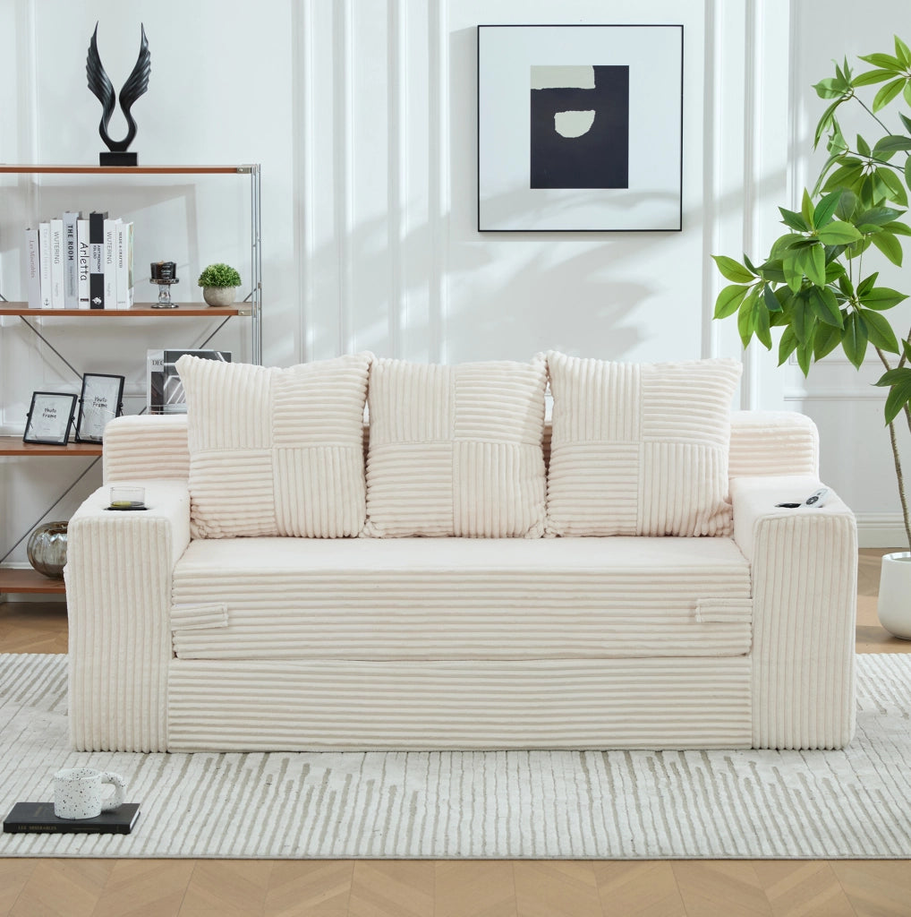 DIVANO MODULARE 2 POSTI 172x87x64 cm Beige in velluto a coste