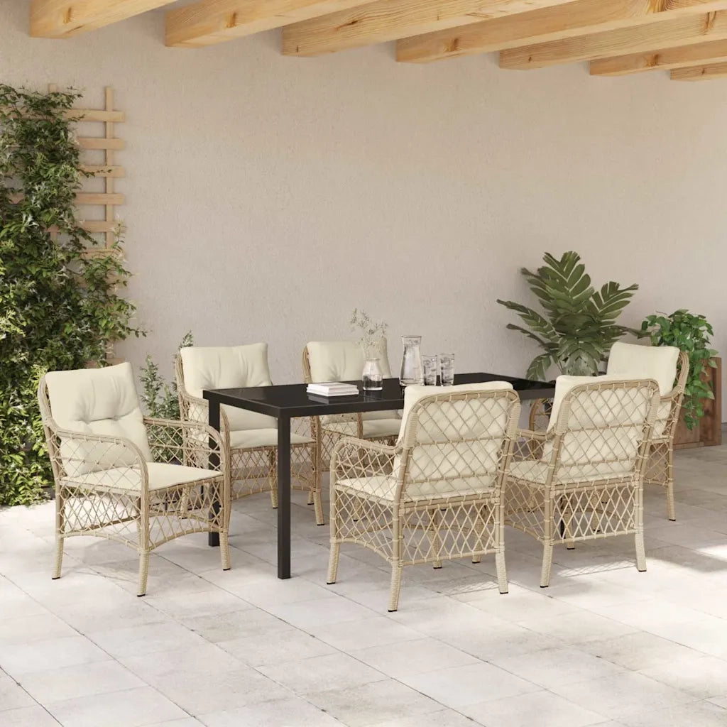 Set da Pranzo per Giardino con cuscino 7 pcs Beige polyrattan 3380229