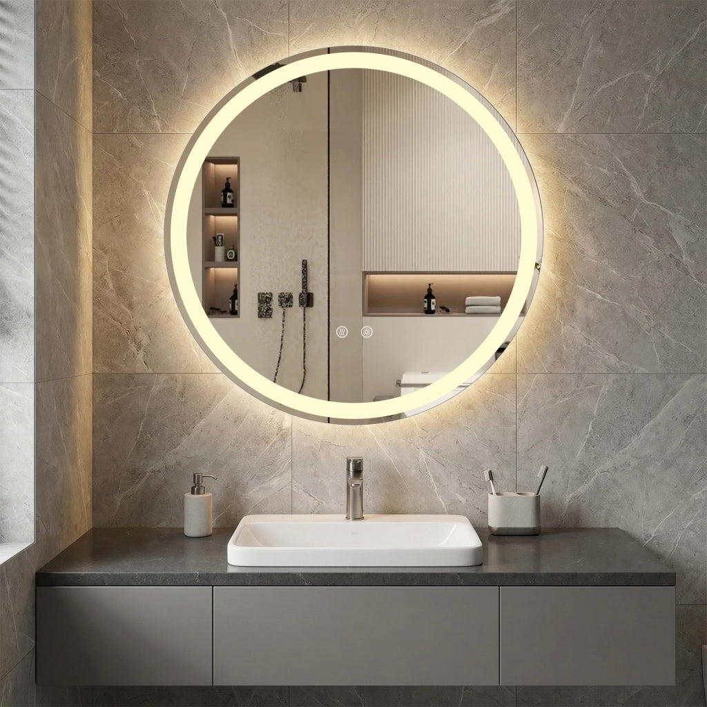 Specchio led bagno rotondo parete vetro temperato luminosit¨¤ regolabile, Specchio touch memoria anti-appannamento 60 cm