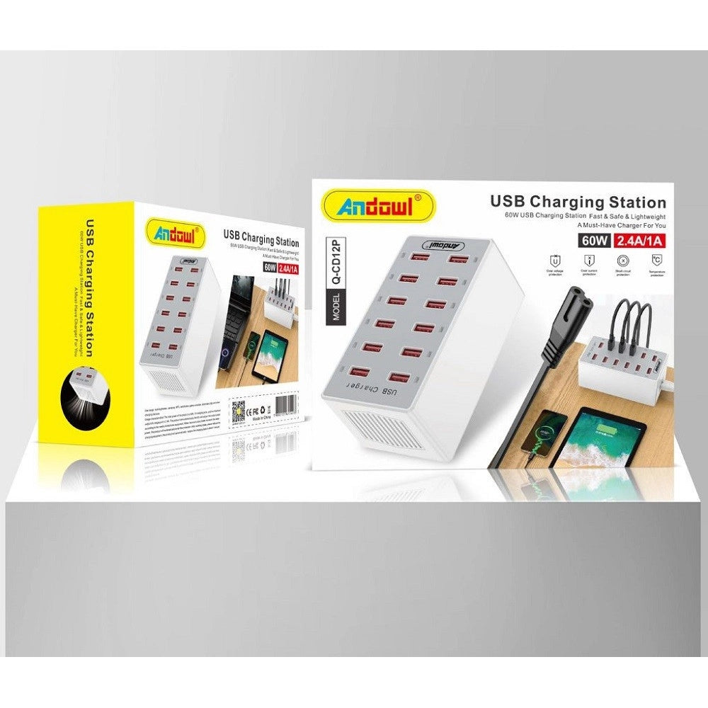 Trade Shop - Stazione Di Ricarica Usb Dock Con 12 Porte Usb 60w Multifunzione Presa Q-cd12p -